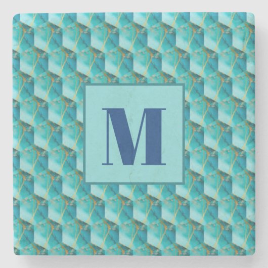 Teal and Blue Initial Stone Coaster Stenen Onderzetter (Voorkant)