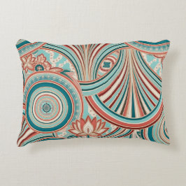 Teal and Coral Nouveau Flow Accent Kussen
