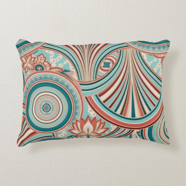 Teal and Coral Nouveau Flow Accent Kussen (Voorkant)