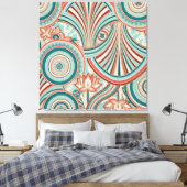 Teal and Coral Nouveau Flow Canvas Afdruk (Insitu (Slaapkamer))