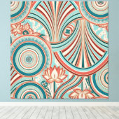 Teal and Coral Nouveau Flow Canvas Afdruk (Insitu (Houten vloer))