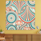 Teal and Coral Nouveau Flow Canvas Afdruk (Insitu (Woonkamer))