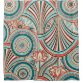 Teal and Coral Nouveau Flow  Douchegordijn (Voorkant)
