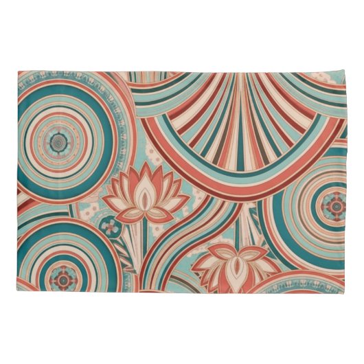 Teal and Coral Nouveau Flow Kussensloop (Achterkant)