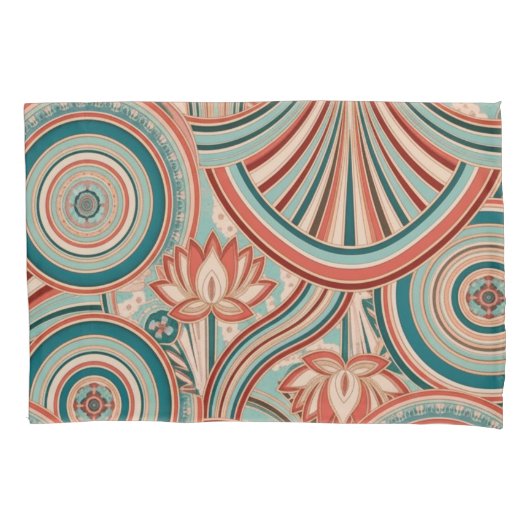 Teal and Coral Nouveau Flow Kussensloop (Voorkant)