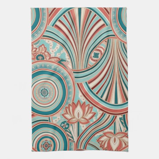 Teal and Coral Nouveau Flow Theedoek (Verticaal)