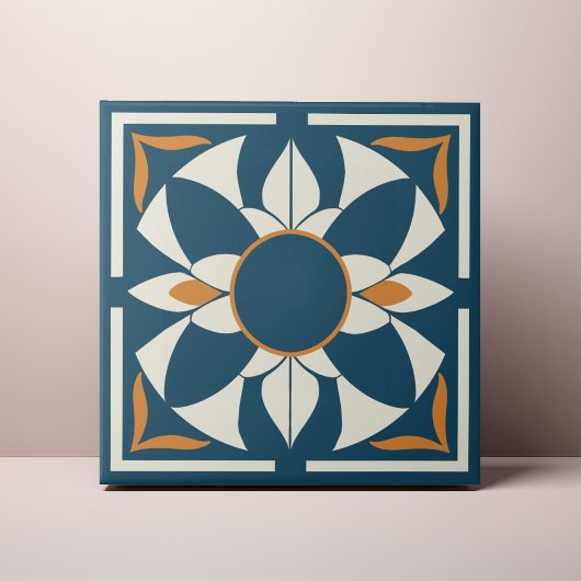 Teal and Cream Azulejo Mandala Tegeltje