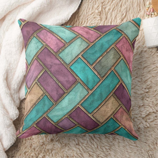 Teal and Mauve Herringbone Tile Pattern - Brick Kussen (Deken)