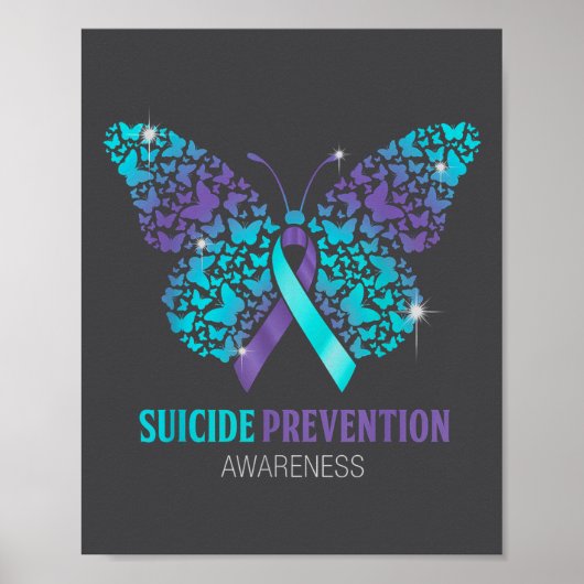 Teal And Purple Butterfly Suicide Prevention Aware Poster (Voorkant)