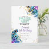 Teal and Purple Peacock theme invite Kaart (Staand voorkant)