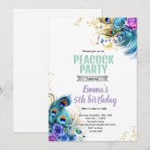 Teal and Purple Peacock theme invite Kaart (Voorkant / Achterkant)