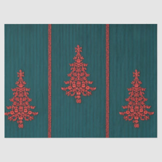Teal and Red Crystal Christmas Trees Tissuepapier