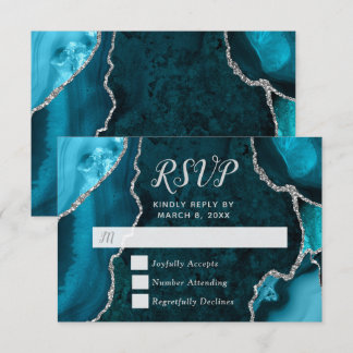 Teal and Silver Agate Marble RSVP Kaartje