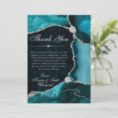 Teal and Silver Faux Glitter Agate Wedding Bedankkaart (Staand voorkant)