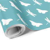 Teal and White Butterfly and Dragonfly Pattern Cadeaupapier (Rol Hoek)