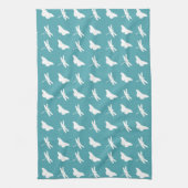 Teal and White Butterfly and Dragonfly Pattern Theedoek (Verticaal)