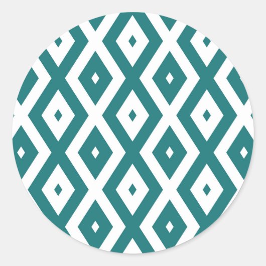 Teal and white diamond pattern ronde sticker (Voorkant)