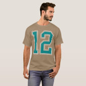 Teal and White Number 12 Jersey Player Uniform 12 T-shirt (Voorkant volledig)