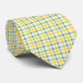 Teal and Yellow Plaid Pattern Necktie Tie Stropdas (Opgerold)