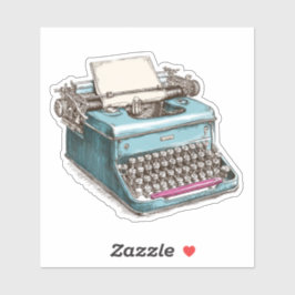 Teal Antique Typewriter – Vintage Desk Charm Sticker