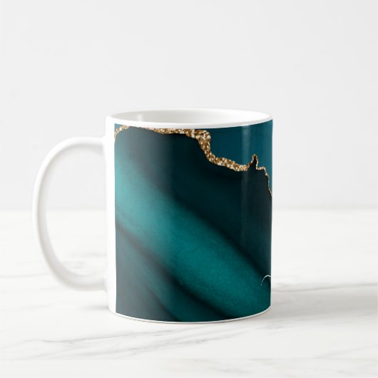 Teal Aqua Blauwe Groene Agaat Geode Gouden Monogra Koffiemok (Links)