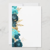 Teal Aqua Floral Gold Script Wedding Kaart (Achterkant)