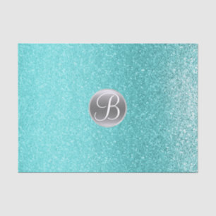 Teal Aqua Glitter Sparkle Glam Monogram Initiaal Tissuepapier