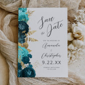 Teal Aqua Or Floral Script Invitation Anticipée de