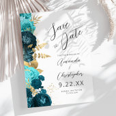 Teal Aqua Or Floral Script Invitation Anticipée de