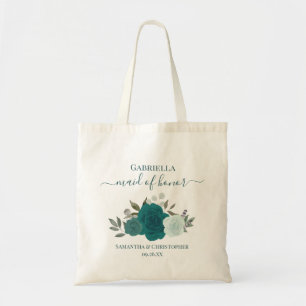 Teal & Aqua Rozen Elegante Trouwgetuige Bruiloft Tote Bag