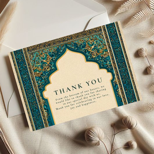 Teal Arch Islamic Wedding Bedankkaart