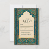 Teal Arch Islamic Wedding RSVP Kaartje (Voorkant)