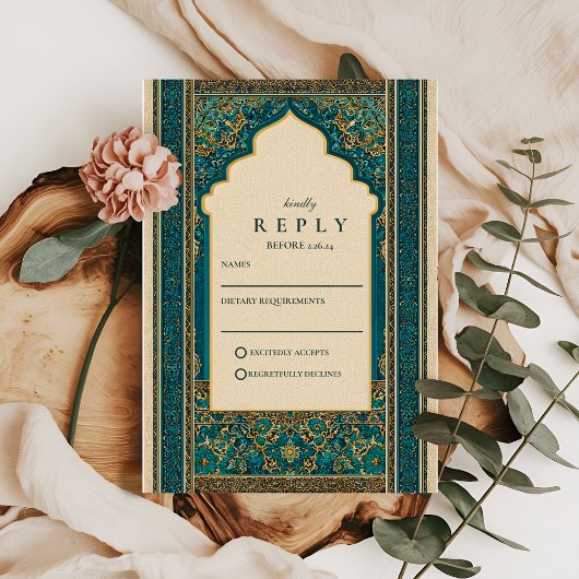 Teal Arch Islamic Wedding RSVP Kaartje