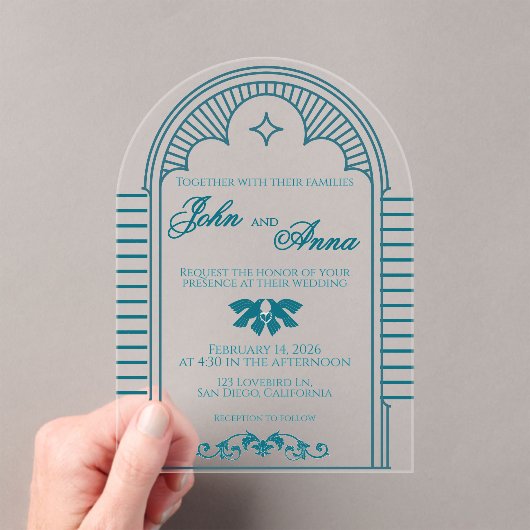 Teal Art Deco Vintage Clear Wedding Invitation (In situ (ordinateur de poche))