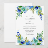 Teal Azure Harmonious Botanical Wedding Kaart (Voorkant / Achterkant)