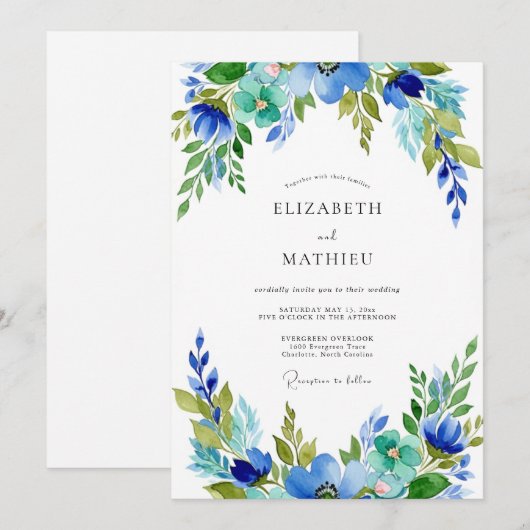 Teal Azure Harmonious Botanical Wedding Kaart (Voorkant / Achterkant)