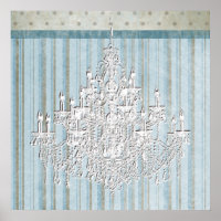 Teal Beige Shabby Chic Kroonluchter Muur Kunstprin