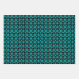 Teal Black Buffalo Heart Plaid Inpakpapier Vel
