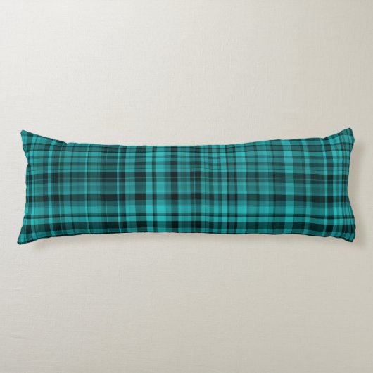 Teal Black Plaid Pattern Lichaamskussen (Voorkant)
