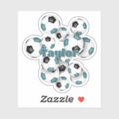teal black soccer balls sticker with name (Feuille)