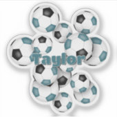 teal black soccer balls sticker with name (Devant)