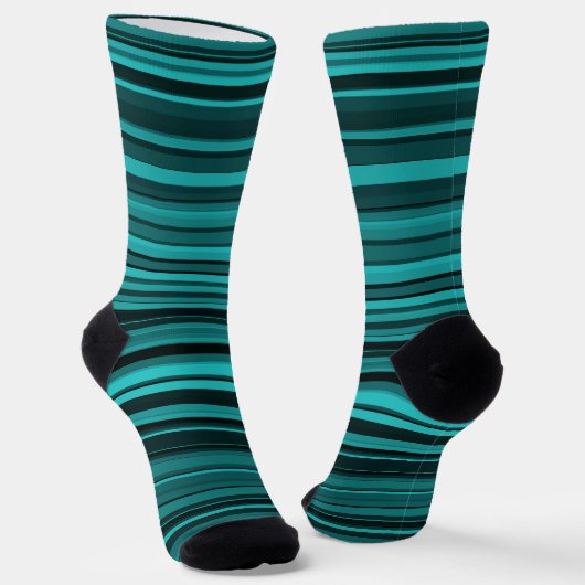 Teal Black Stripes Seamless Pattern Sokken (Gebogen)