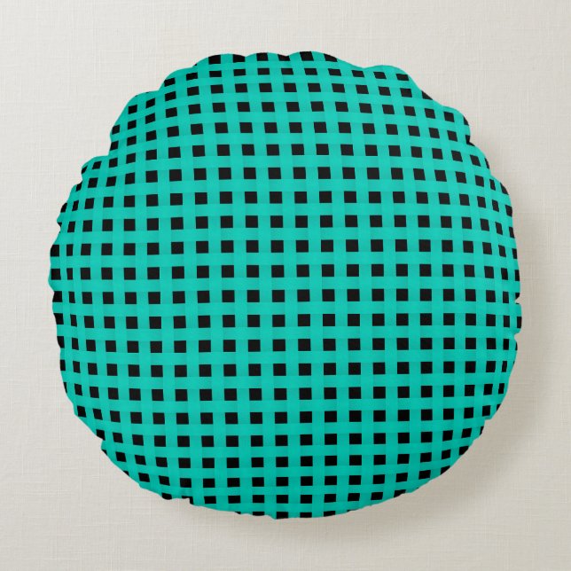 Teal Black Weave Pattern Rond Kussen (Voorkant)