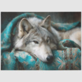 Teal Blanket Silver Wolf Portrait Tissuepapier (Voorkant)