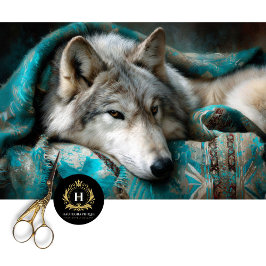 Teal Blanket Silver Wolf Portrait Tissuepapier