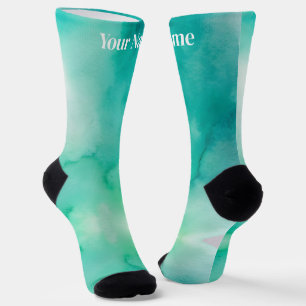 Teal Blauw Groen Marmer   Aangepaste naam Sokken