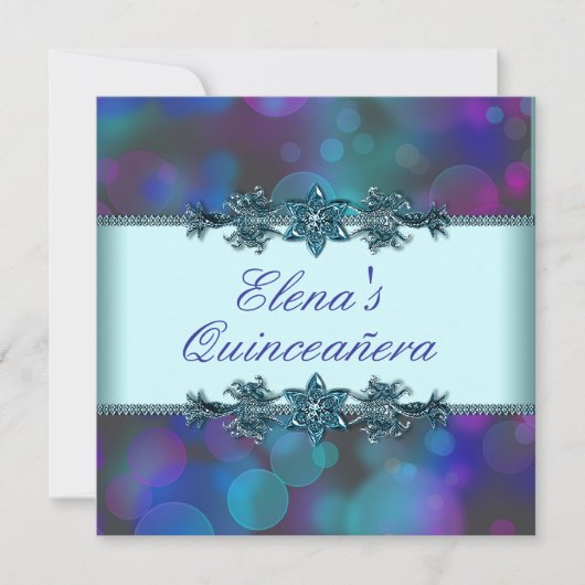 Teal Blauw Paarse Bellen Quinceanera Kaart (Voorkant)