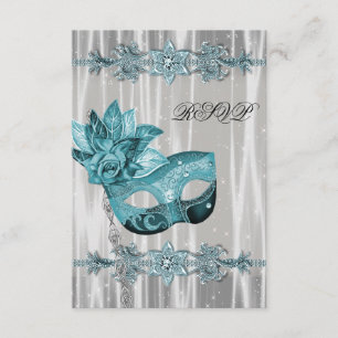 Teal Blauw Witte Maskerade Feest RSVP Kaartje