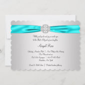 Teal Blauw Zilver Teal Bat Mitzvah Kaart (Achterkant)