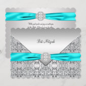 Teal Blauw Zilver Teal Bat Mitzvah Kaart (Voorkant / Achterkant)